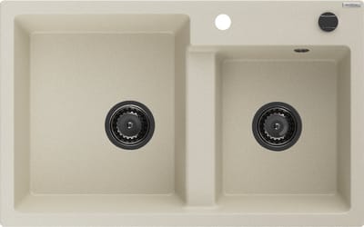 Mexen Tomas granieten gootsteen 2-kamer 800 x 500 , beige, zwarte sifon - 6516802000-69-B