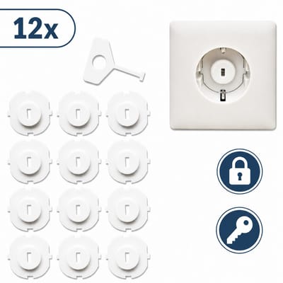 12 Stuks Stopcontactbeveiliging met Sleutel – Stopcontactbeschermer Kinderen – Kinderbeveiliging Stopcontact – Schuko 220V Contactdoos Beschermer – Inclusief Verwijdersleutel – Wit