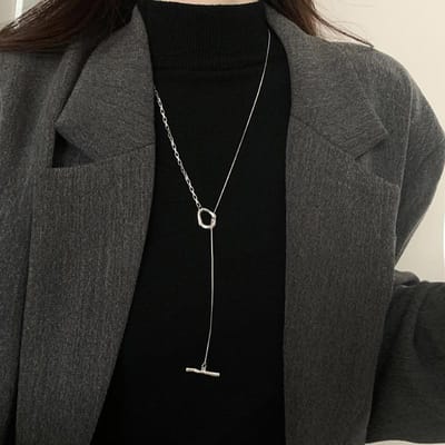 Mode Eenvoudige Zilverkleurige Metalen Geometrische Ketting voor Vrouwen Roestvrij Staal Lange Ketting Ketting Trui Sieraden Cadeau 2022 black
