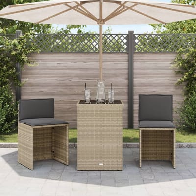 vidaXL - 3-delige - Bistroset - met - kussens - poly - rattan - lichtgrijs