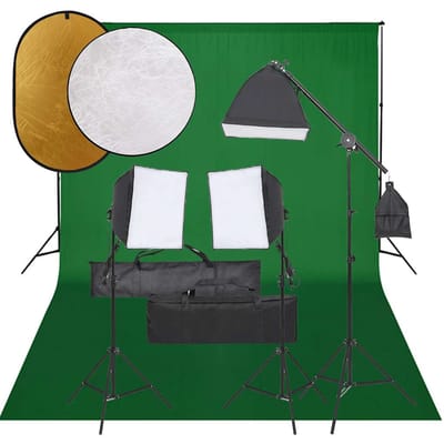 vidaXL - Fotostudioset - met - verlichtingsset, - achtergrond - en - reflector