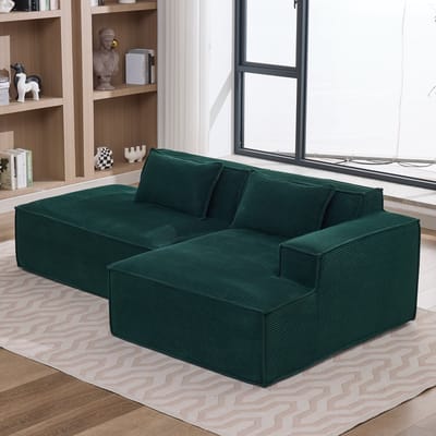 DESMIU Hoekbank 235 Cm - Compact En Comfortabel Met 2 Kussens - Voor Woonkamer Appartement En Kantoor - Polyester - Retro Green