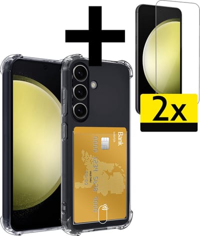 Hoesje - Geschikt voor Samsung Galaxy S23 FE - Met 2x Screenprotector - Pashouder - Kaarthouder - Telefoon Hoes Shockproof - Siliconen Case - Back Cover - Shock Proof - Pasjes Houder - Telefoonhoesjes - Transparant