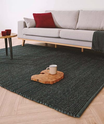 Wollen vloerkleed - Lett petrol 90x160