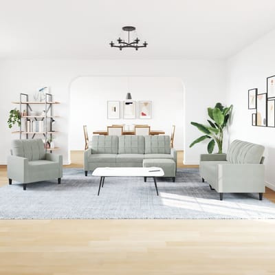 vidaXL - 4-delige - Loungeset - met - kussens - fluweel - lichtgrijs