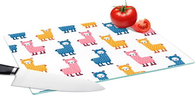 Glazen Snijplank - 39x28 - Lama - Dieren - Patronen - Roze - Blauw - Snijplanken Glas