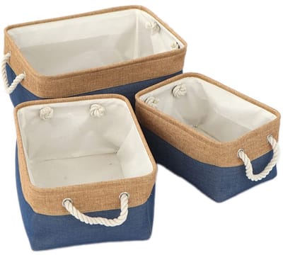 Allecto - Vouwbare Opbergdoos zonder Deksel - Navy Blauw - 36 x 26 x 16 cm - Decoratieve Opslagbox met Handvatten