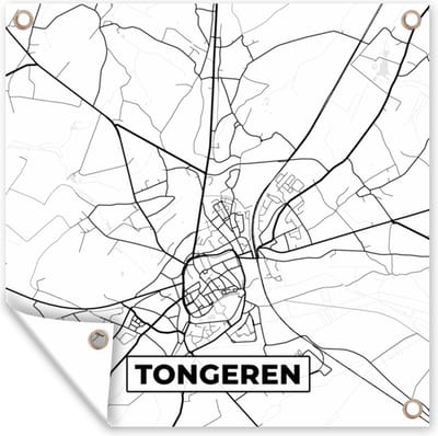 Tuin poster België – Tongeren – Stadskaart – Kaart – Zwart Wit – Plattegrond - 200x200 cm - Tuindoek