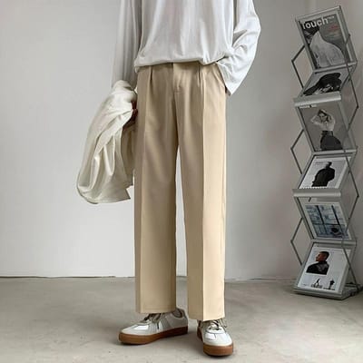 Lente en Herfst Koreaanse Rechte Kostuumbroek Heren Losse Koreaanse Casual Witte Wijde Pijpen Broek 3XL kaki