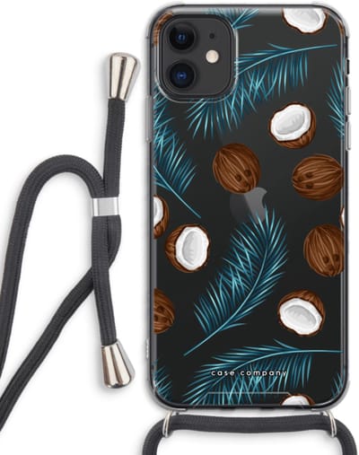 Case Company® - Hoesje met koord geschikt voor iPhone 11 hoesje met Koord - Kokosnoot - Telefoonhoesje met Zwart Koord - Bescherming aan alle Kanten en Over de Schermrand