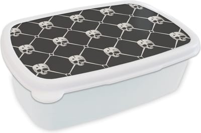 Broodtrommel Wit - Lunchbox - Brooddoos - Patronen - Skull - Botten - Piraten - Jongens - Kinderen - Kids - Jongetje - 18x12x6 cm - Volwassenen