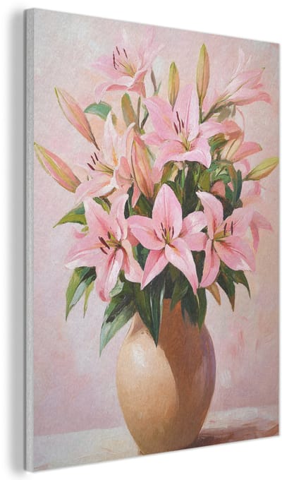 Akoestisch wandpaneel 30x40 cm - Vilt schilderij Vaas - Bloemen - Roze - Akoestische panelen - Geluidsdempende wanddecoratie - Geluidsisolatie woonkamer - Muurdecoratie geluidspanelen