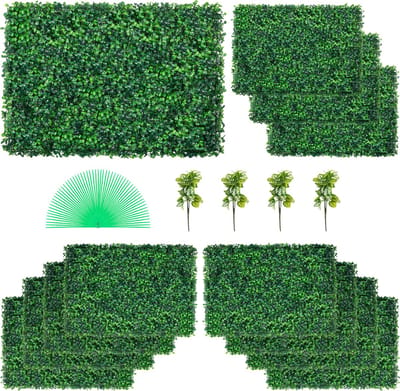 VEVOR Kunstmatig Buxus Hegpaneel, 12 Stuks, 61 x 40,6 cm, Kunstmatige Heggen, Kunstmatige Buxusomheining, Nep Klimop UV Realistisch Effect Groene Plastic Decoratie voor Tuinen en Werven, 4 cm Dikte