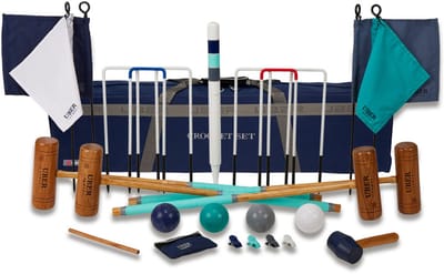 Ubergames- Pro Croquet set - Engels Tuinspel - 4-persoons - Hardhouten Mallets - Kunststof Ballen - Met Toolkit