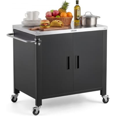 VEVOR Outdoor Grillwagen met opbergkast, 102 cm grilltafel met roestvrijstalen blad, kruidenrek, haken en handdoekhouder, keukenwagen & serveerwagen voor terras, tuin, bar en barbecue.