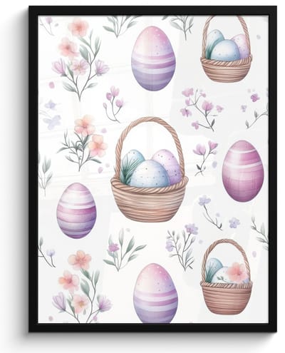 Poster in lijst - Fotolijst 50x70 cm - Posters - Bloemen - Paaseieren - Patroon - Posterlijst zwart - Decoratie - Wanddecoratie woonkamer - Muurdecoratie slaapkamer
