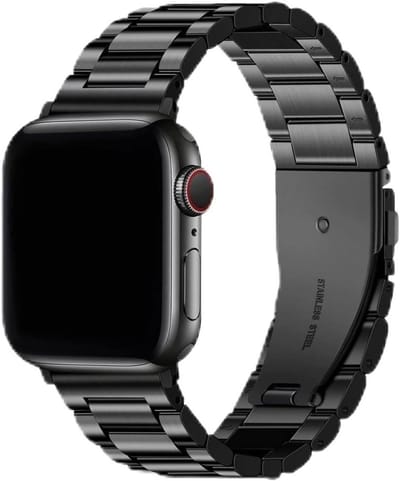 Metalen armband voor Apple Watch, roestvrijstalen band voor heren, zwart, geschikt voor Series 1 tot 10, duurzame smartwatch band en vervangende horlogeband