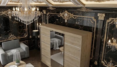Kledingkast Casa Velluto Derby VI Sonoma – Luxe Schuifdeurkast met Spiegel, 200x215x58 cm – Garderobekast met 9 Planken en Kledingstang – Moderne Slaapkamerkast, Opbergruimte