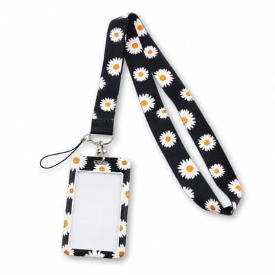Travel Cords - Keycord met Badgehouder & Telefoonkoord – 3-in-1 Lanyard – Madeliefjes – Afneembare Pashouder – ID Kaarthouder – Telefoonkoord