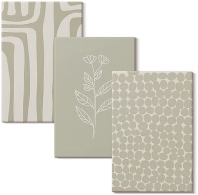 Wallfluent Set van canvas schilderijen - Planten- en geometrische patronen in gedempte kleuren Canvas Schilderijen Set - set 3 stuks 20x30 cm - Groente Set van Canvas Prints - Texturen Canvas Kunst Set - Boheemse Canvas Kunst Set