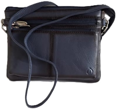 Oi blauw leren damestasje Tineke met Burnt Edges / plat praktisch schoudertasje met veel ritsen / festivaltasje compact ook cross te dragen / blauw leer met Burned Edges / 662BLUE BE