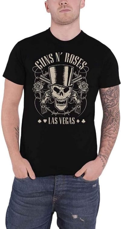 Skull & Pistols Las Vegas T-Shirt met Top Hat – Hoge Kwaliteit Band T-Shirt
