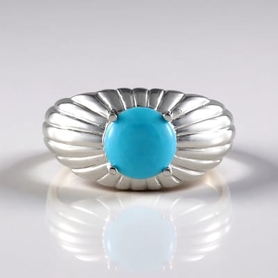 Cavill - Zilveren ring met Sleeping Beauty Turkoois 1 425 ct - 925 Sterling zilver - Platina afwerking - Ronde cabochon 8 mm - Statement dames ring