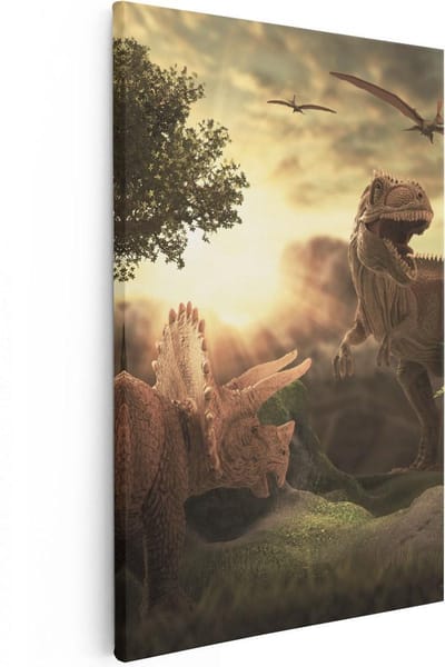Artaza Canvas Schilderij Dinosaurus - 20x30 cm - Klein - Wanddecoratie Jungle - Muurdecoratie Dieren - Kamer Accessoires