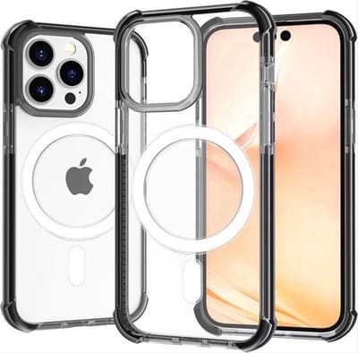 CHPN - Hoesje geschikt voor iPhone 16 Pro - Magsafe - Transparant met zwart - iPhone hoesje - Geschikt voor Magsafe - Stevig hoesje