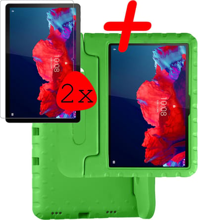 Hoesje Geschikt voor Lenovo Tab P11 Plus - Met 2x Screenprotector - Kinderhoes Shockproof Bumper - Kidsproof Case - Tablet Hoes - Kinder Hoes Cover - Groen