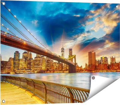 Gards Tuinposter New York Brooklyn Brug - 80x60 cm - Tuindoek - Tuindecoratie - Wanddecoratie buiten - Tuinschilderij