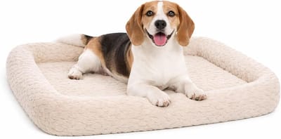 Hondenkussen – Hondenmand – Naya Rechthoekig Beige met rand 85,5x51cm – extra ondersteuning – luxe ligcomfort