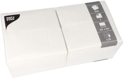 250 Servetten 3-laags 1/8 vouw 33 cm x 33 cm wit