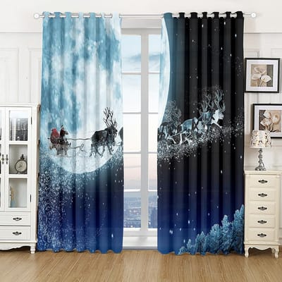 Kerstgordijnen Decor Voor Thuis Slaapkamer Keuken Woonkamer Kerstornament Kerstcadeaus Navidad Natal Nieuwjaar W60H60(CM)x2pcs&Grommet Top gray