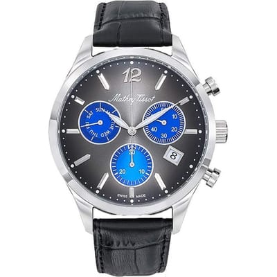 Mathey-Tissot Urban Chrono Leren Band Zwarte Wijzerplaat Kwarts H411CHALMB Herenhorloge zwart