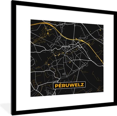 Fotolijst incl. Poster - Péruwelz - Kaart - Plattegrond - Goud - Stadskaart - 40x40 cm - Posterlijst