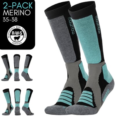 MowMow Skisokken Merino 2-pack - Zilverionen - Antibacterieel - Heren - Dames - Maat 35-38