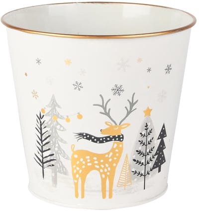 Dekoratief | Bloempot 'Deer in the Woods', wit/goud, metaal, 15x15x13cm | A255914