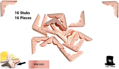 Bob Online™ - 16 Stuks – Roze Goud – Gedetailleerde Metalen Hoekbeschermers voor Boeken – Voor 2mm Boekomslagen - 16 Pieces – Rose Gold – Detailed Metal Book Corner Protectors – For 2mm Book Covers