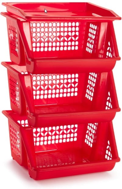 Plasticforte Opbergkrat - rood - 3 vakken - 62 cm - Stapelkratten - Stapelbare manden