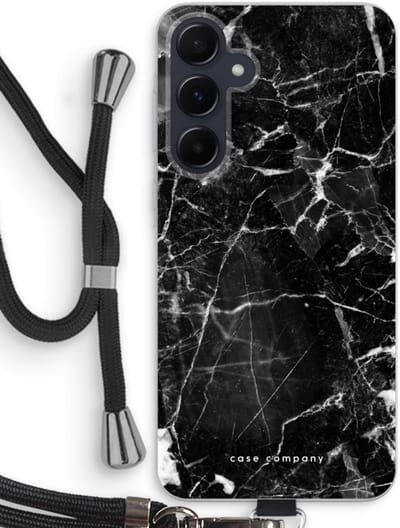 Case Company® - Hoesje met koord geschikt voor Samsung Galaxy A55 hoesje met Koord - Zwart Marmer - Telefoonhoesje met Zwart Koord - Bescherming aan alle Kanten en Over de Schermrand