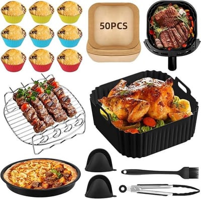 12-delige Airfryer-accessoireset - Siliconen vorm, bakrooster, spiesjes en meer