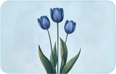 Badmat 80x50 cm - Antislip - Tulpen - Blauw - Bladeren - Badmatten voor badkamer - Badkamermat - Douchemat - Badkamer mat