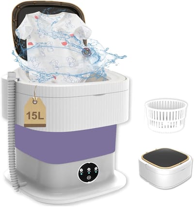 Dailygoods- Mini-wasmachine 15 liter - Draagbare wasmachine - Opvouwbare wasmachine - Centrifuge - Drie reinigingsmodi - Inclusief afvoermand