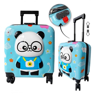 Blauwe Kinder Cabinekoffer met Panda Design – Lichtgewicht Trolley met Wielen & Slot