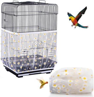KZQ Zaadopvangnet Voor Vogelkooi Nylon Gaas Universele Elastische Kooirok Voor Ronde En Vierkante Kooien Maat 40x221 Cm Madeliefjeswit