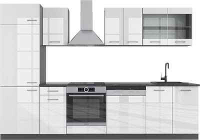 Vicco R-Line Complete keukeneenheid – 300 cm, WB Antraciet Wit hoogglans/antraciet