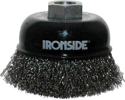 Ironside Komborstel Gegolfd Ø65 mm M14 — twisted/waved steel wire cup brush 0,3 mm - haakse slijper borstel - komborstel 65 mm M14, staalborstel gegolfd 0.3 mm, cup brush haakse slijper, Ironside kegelborstel, twisted wire cup brush 65mm