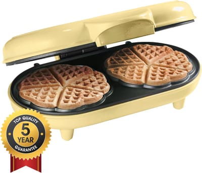 Bestron Wafelijzer - ADWM1000V - 1000W - 10 hartvormige wafels - Anti aanbaklaag - Geel - 5 jaar garantie