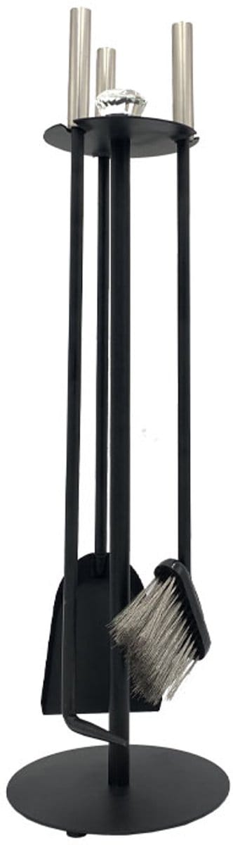 Haardset zwart staal – 3-delig – slank design met acryl details – H71 cm